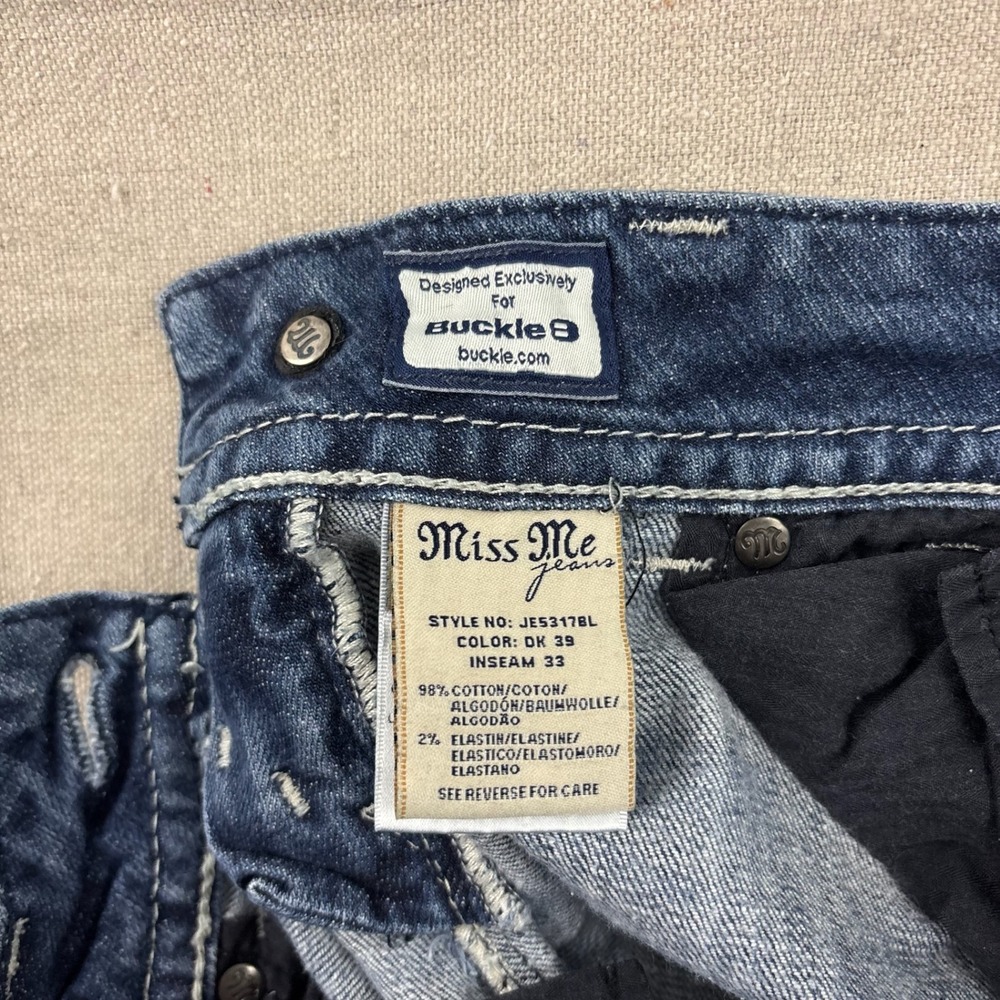 Miss Me Bootcut Jeans Womens 26 Blue Dark Wash Rhinestone Flap Pocket Buckle - Picture 5 of 10